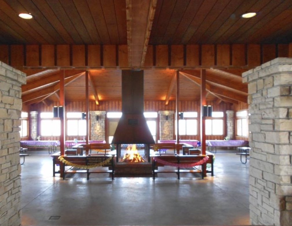 Inside the Upper Park gathering space at High Cliff State Park